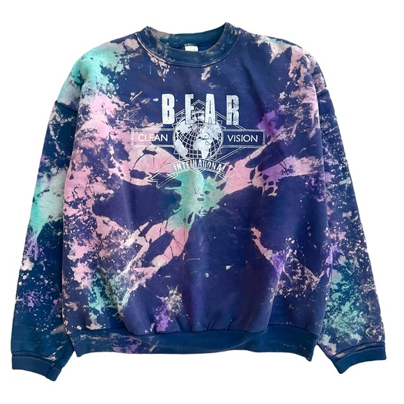 Vintage Tie Dye Sweatshirt Crewneck All Over Print XL Bear Clean Vision Fleece